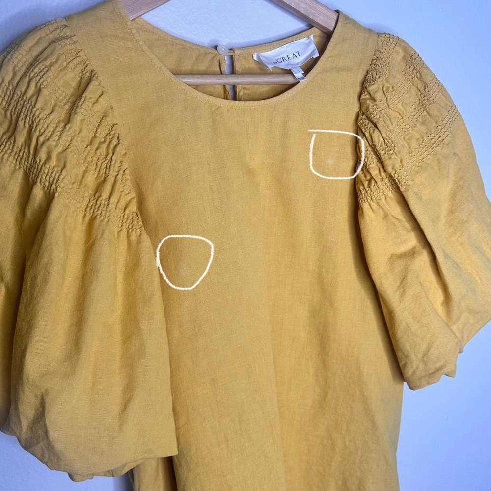 THE GREAT. Golden Smocked Butterfly Linen- Cotton Top Size Medium - Picture 8 of 15